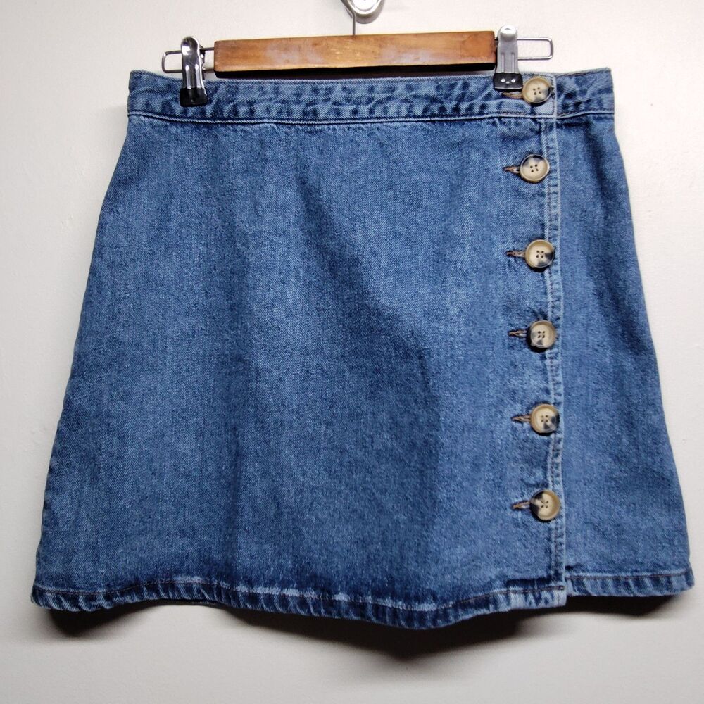 Asos Denim Wrap Mini Skirt Women 12 Blue Y2K Retro Streetwear Casual Festival